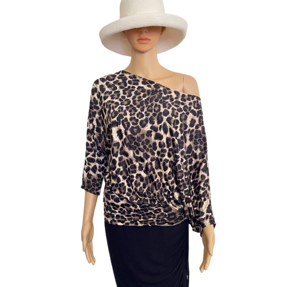 KANVAS Animal Print Off Shoulder Tunic Mini Dress Blouse Size M